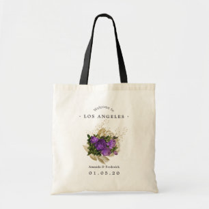 Bolsa Tote Casamento Bem-vindo Chic Vintage Roxo e Dourado