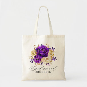 Bolsa Tote Casamento Botânico Dourado Violeta Roxo Real
