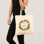 Bolsa Tote Casamento Botânico Rustic Winter Welcome Tote Bag<br><div class="desc">Bem-vindos à sua festa de casamento e convidados para o seu fim de semana de casamento com este saco de tote personalizado muito bonito. Os nomes de noiva e noiva são escritos em grande texto tradicional, enquanto sua declaração de boas-vindas é escrita em um script de tendência. O design está...</div>