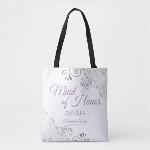 Bolsa Tote Casamento branco de Lavanda e prata herdada