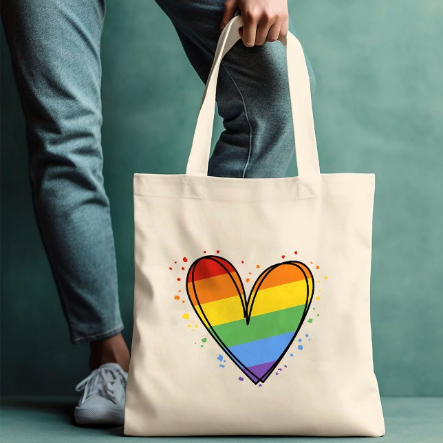 Bolsa Tote Casamento Cardíaco LGBTQ do Orgulho Rainbow (Criador carregado)