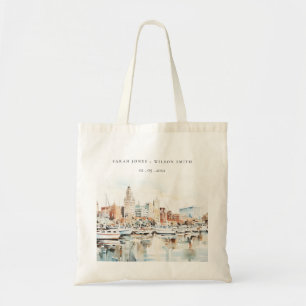 Bolsa Tote Casamento Chic Tampa Florida Skyline Watercolor