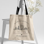 Bolsa Tote Casamento com a China | Saco de Tota Skyline Estil<br><div class="desc">Um saco de tote de casamento único para um casamento que acontece no país da China. Esta bolsa apresenta uma ilustração estilizada do horizonte único do país com seu nome embaixo. Esta é seguida pelas informações do dia do casamento em um estilo aberto.</div>