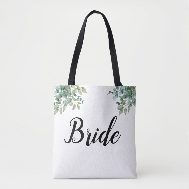 Bolsa Tote casamento com verde de eucalipto (Frente)