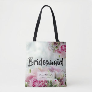 Bolsa Tote Casamento cor-de-rosa floral elegante da dama de