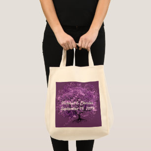 Bolsa Tote Casamento da Árvore de Folha de Coração Roxo Elega