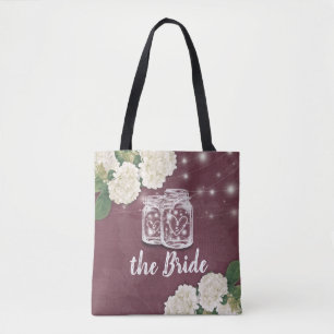 Bolsa Tote Casamento da Noiva Mason Jar Hydrangea String Ligh