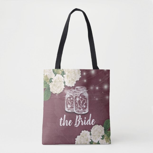Bolsa Tote Casamento da Noiva Mason Jar Hydrangea String Ligh (Frente)