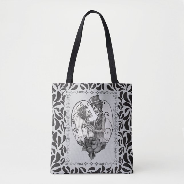 Bolsa Tote Casamento Dança do Casal Esqueleto Amor (Frente)