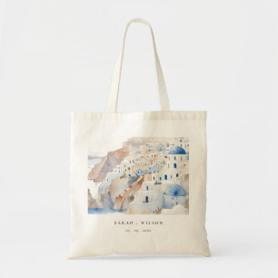 Bolsa Tote Casamento de Aquarela com Grécia Chic Santorini