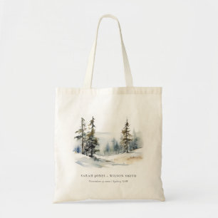 Bolsa Tote Casamento de Aquarela de Pinheiros de Inverno