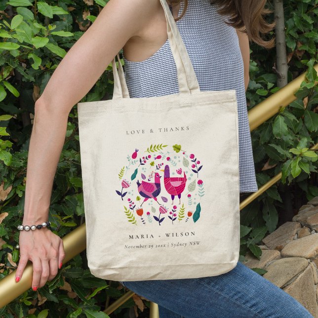 Bolsa Tote Casamento de Aves Com Amor Floral Com Fazenda Bril (Criador carregado)