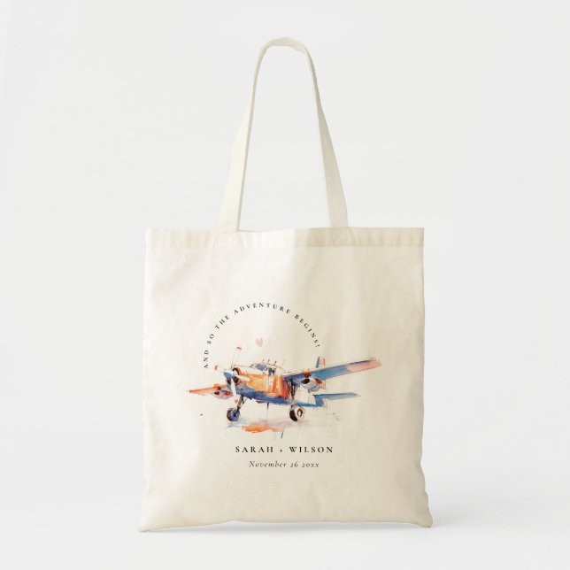 Bolsa Tote Casamento de Avião com Cor de Água Azul Blush (Frente)