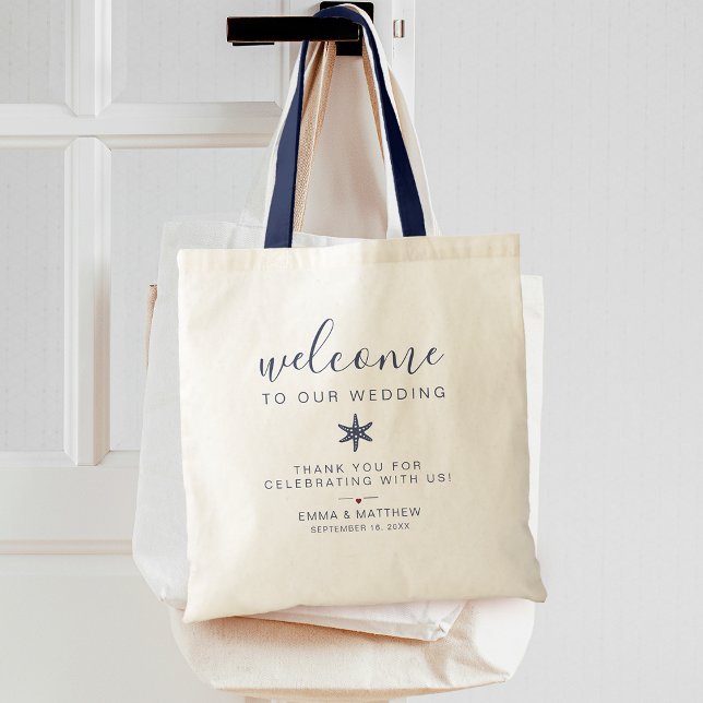 Bolsa Tote Casamento de boas-vindas da Starfish Beach (Starfish Beach Welcome Wedding Tote Bag)