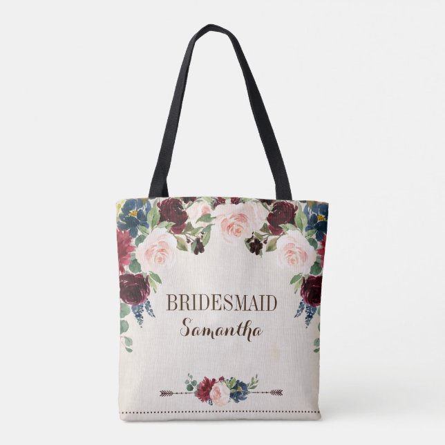Bolsa Tote Casamento de Boho País Russo Floral Marinho Burgun (Verso)