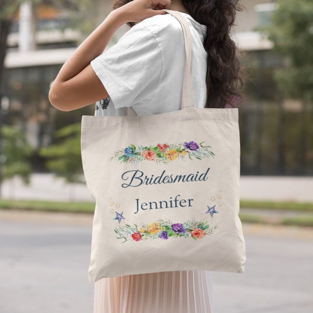 Bolsa Tote Casamento de Bridesmaid Personalizado Floral Beach (Criador carregado)