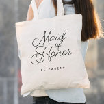 Bolsa Tote Casamento de Caligrafia Moderna Simples madrinha d<br><div class="desc">A madrinha de casamento Simple Modern Calliographic Wedding Tote Bag apresenta caligrafia divertida e bonito,  junto com o nome personalizado.</div>
