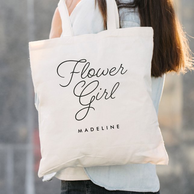 Bolsa Tote Casamento de Caligrafia Simples para Menina Flor (Criador carregado)