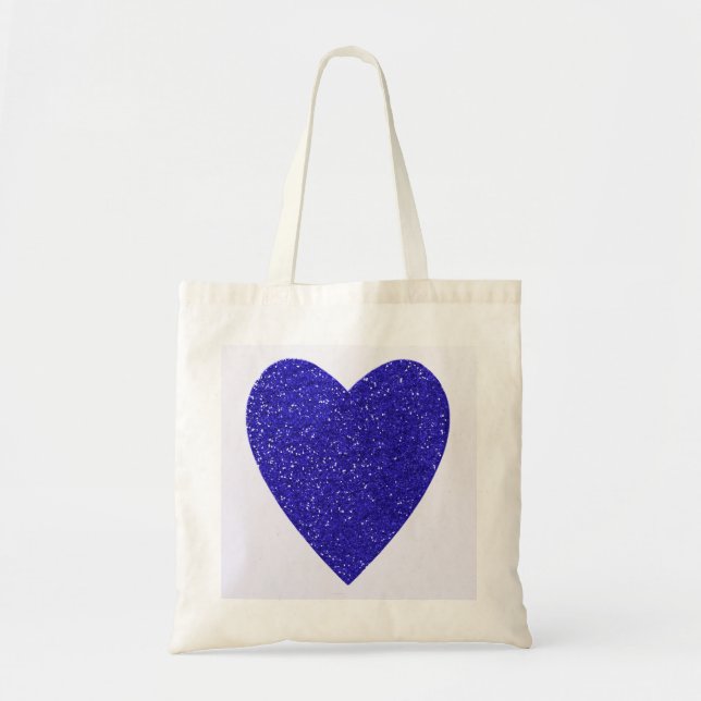 Bolsa Tote Casamento de Coração Azul com Glitter (Frente)