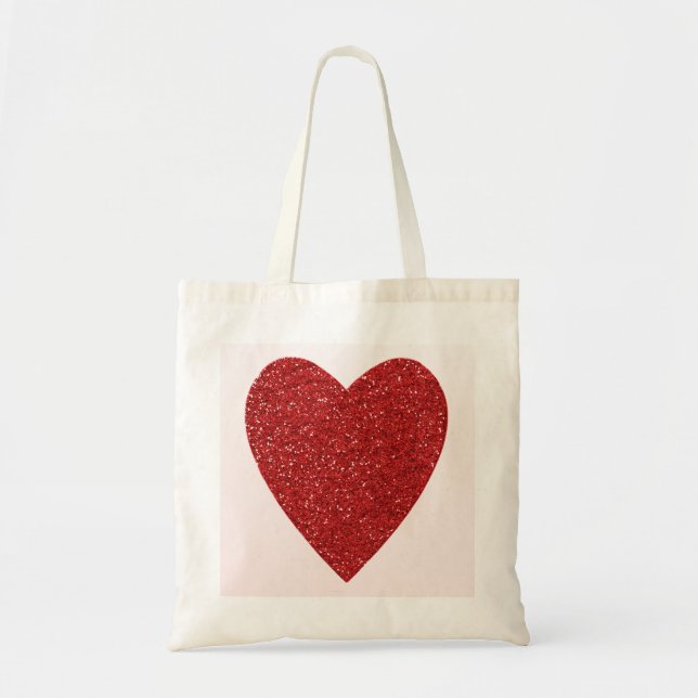 Bolsa Tote Casamento de Coração Vermelho com Glitter (Frente)