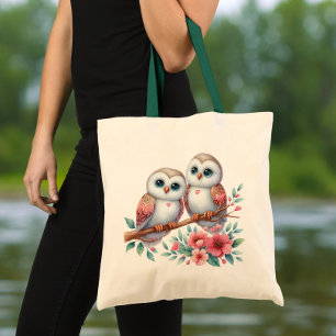 Bolsa Tote Casamento de Coruja Fofa Amante da Natureza Flores