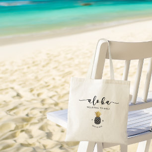 Bolsa Tote Casamento de Destino Abacaxi Dourado Preto Aloha