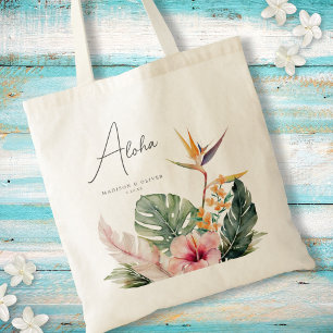 Bolsa Tote Casamento de Destino de Aquarela Botânica Tropical
