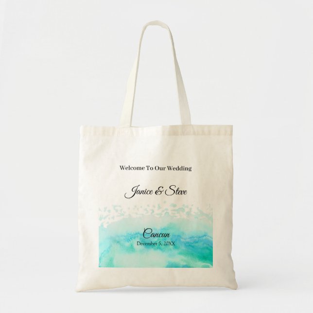 Bolsa Tote Casamento de Destino Personalizado de Cancún (Frente)
