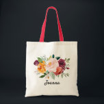 Bolsa Tote Casamento de Flor Floral com Blush de outono<br><div class="desc">O outono de aquarelas / outono das damas de honra florais apresenta um buquê espantoso de flores rosa com pincel, cor de laranja, e marsala burgundy com folhas botânicas verdes e peludas e folhas de eucalipto e dourado sujo. Este convite colorido será perfeito para casamentos no outono ou no outono,...</div>