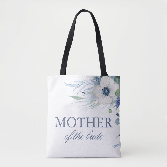 Bolsa Tote Casamento de Flores de Anêmona e Verdejante Azul E (Frente)