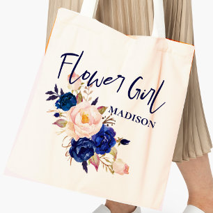 Bolsa Tote Casamento de Flores-Flores Cor-de-Rosa Azul