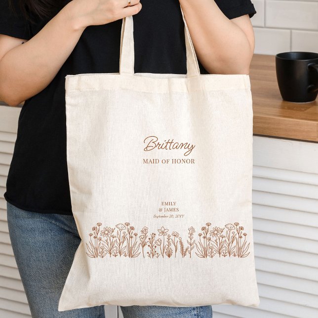 Bolsa Tote Casamento de Flores Silvestres Qualquer Cor das Da (Wildflower Tote Bag to personalize for everyone in your bridal party)