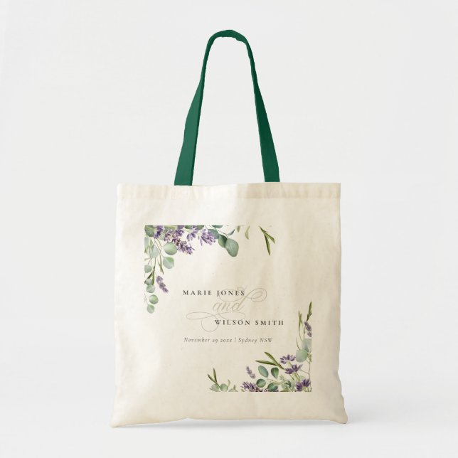 Bolsa Tote Casamento de Folhagem Eucalyptus Leafy, Lavanda El (Frente)