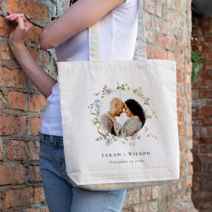 Bolsa Tote Casamento de Foto Floral Floral de Meadow Rustic F