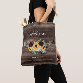 Bolsa Tote Casamento de Girassol e Rosas Rústico de Madeira B