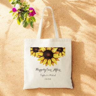 Bolsa Tote Casamento de Girassol Felizes para Sempre Floral