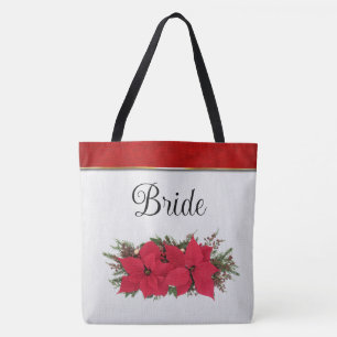 Bolsa Tote Casamento de Inverno com Poinsettia Vermelha