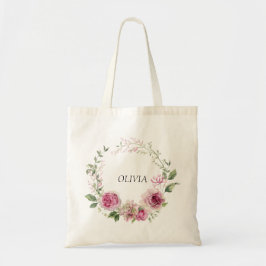 Bolsa Tote Casamento de Moldura Floral Cor-de-Água Rosa