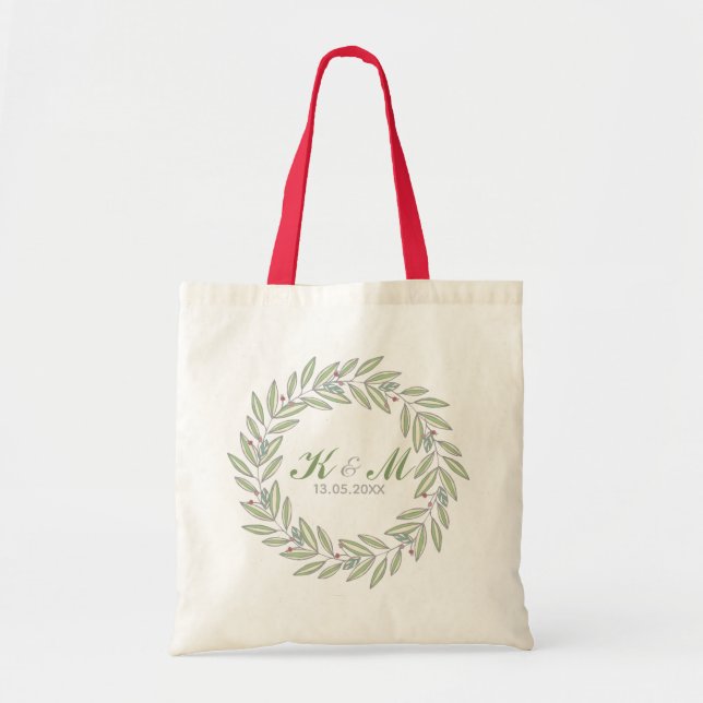 Bolsa Tote Casamento de Natal Noiva Monograma Wreath (Frente)