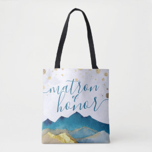 Bolsa Tote Casamento de Ouro de Watercolor Montanha Matéria d