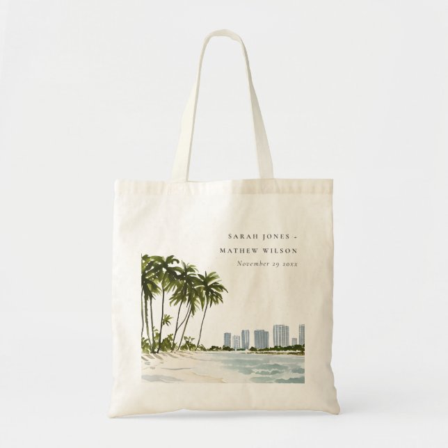 Bolsa Tote Casamento de Paisagem de Palma de Aquarela de Miam (Frente)