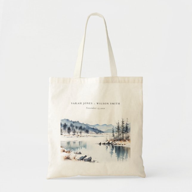 Bolsa Tote Casamento de Paisagem do Lago de Neve Inverno (Frente)