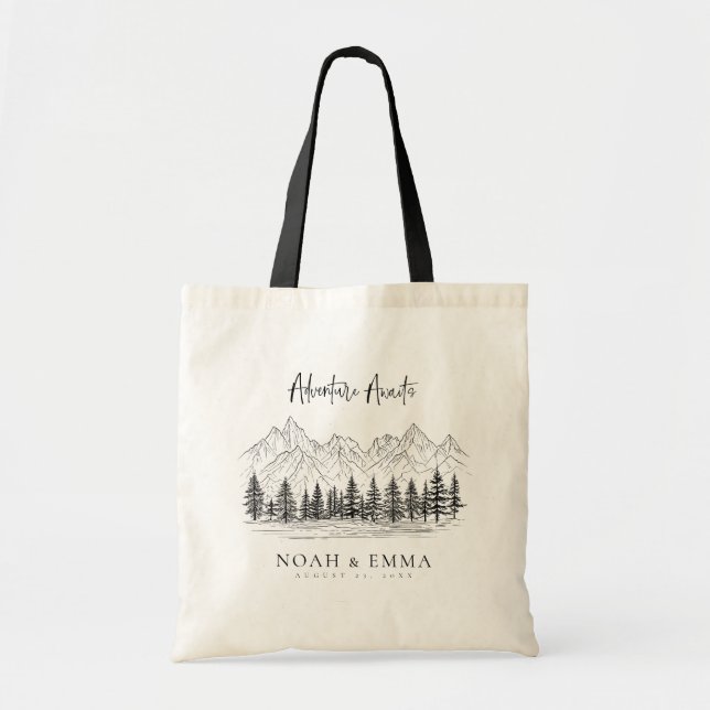 Bolsa Tote Casamento de Pinheiros Rustic Mountain Sketch Wood (Frente)