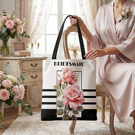 Bolsa Tote Casamento de Rosas Cor-de-Rosa Preto e Branco Retr