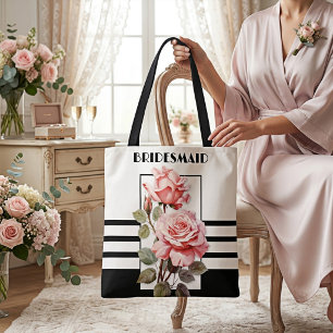 Bolsa Tote Casamento de Rosas Cor-de-Rosa Preto e Branco Retr