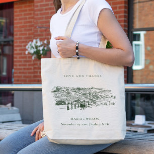 Bolsa Tote Casamento de Sketch Da Chic Rustic Green Winery Mo