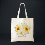 Bolsa Tote Casamento de Sunflower Ivory Peony Floral Eucalypt<br><div class="desc">O saquinho floral moderno e elegante de noiva floral de verão apresenta um buquê de hidrocoloração de girassol hydrangea & peonies em tons de rico amarelo, marfim, com folhas botânicas verdes e peludas e eucalipto. Por favor, encontre mais designs e variações na minha loja de "blisswedingpaperie". E fique à vontade...</div>