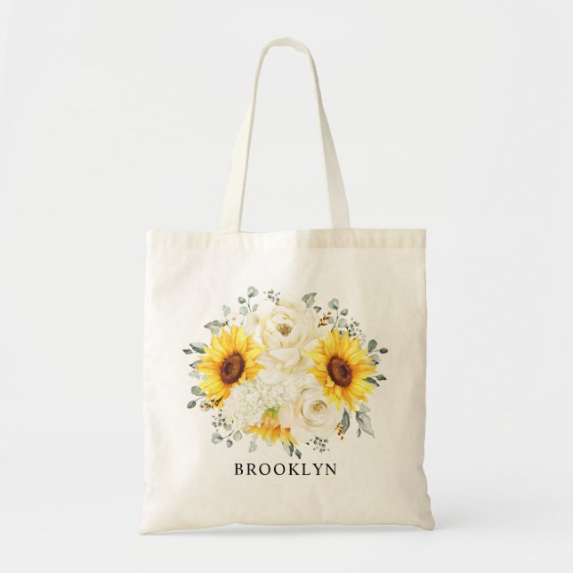 Bolsa Tote Casamento de Sunflower Ivory Peony Floral Eucalypt (Frente)