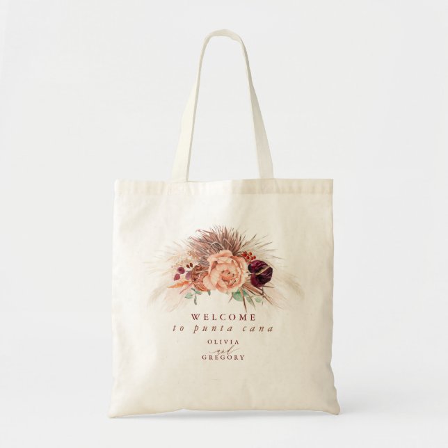 Bolsa Tote Casamento de Terracota Floral com Grama das Pampas (Frente)