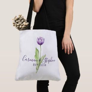 Bolsa Tote Casamento de Tulipas de Solteiro Roxo Minimalista